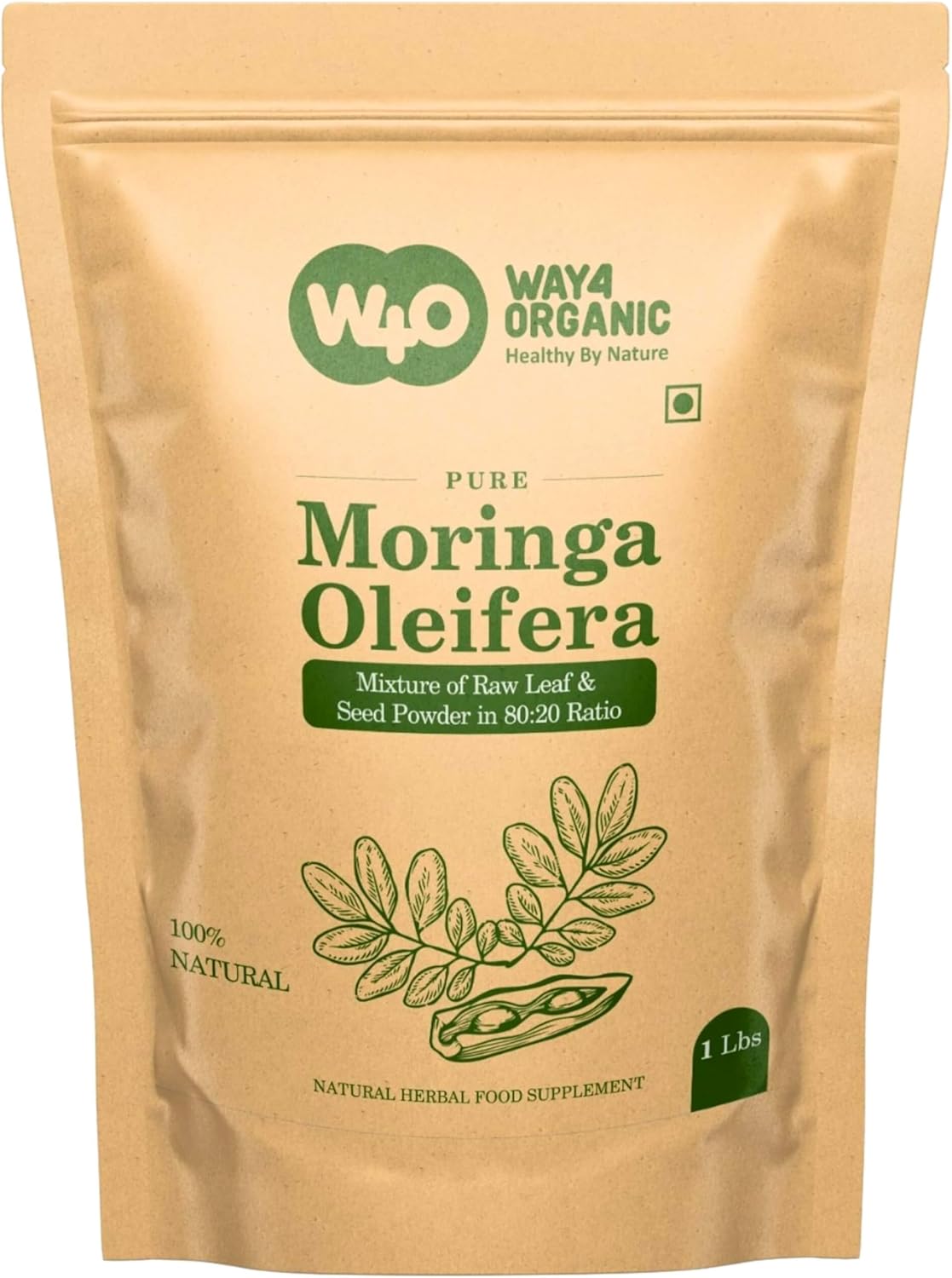 Product image of Moringa Oleifera Leaf and Seed Powder (80:20) Ratio 16 Oz(1lb), Tender Leaves & Seeds, One Powder with Two Benefits, Miracle Tree