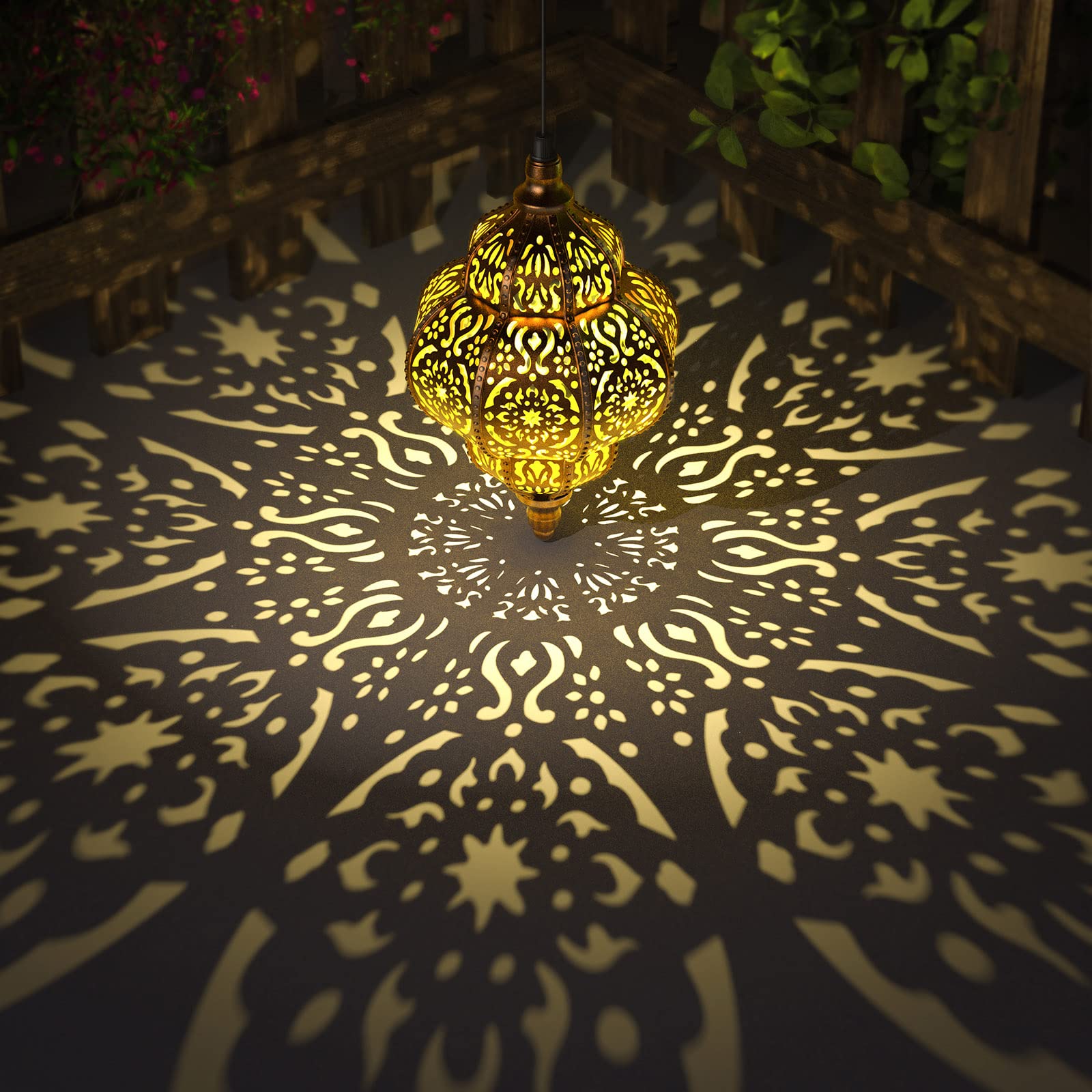 Lifeel Solarlaterne für außen, Marokkanisch Garten Laterne, Dekorative Solarlampe Hängend, Kunststoff LED Solar Laterne für Draussen Baum Patio