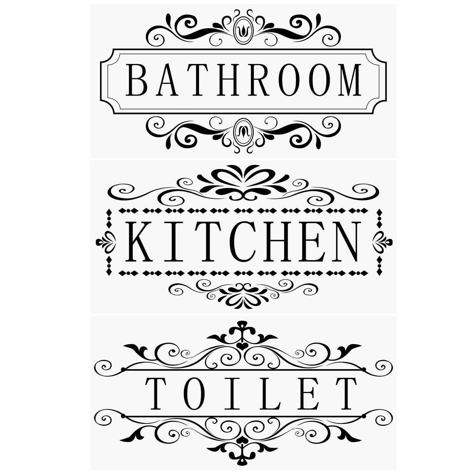 WANDIC 3Pcs Rub On Transfer Stickers Door Slogan Wall Decals Home Door Bath Room Decor Waterproof Wall Stickers Perfer to Kitchen,Bathroom,Toilet Door