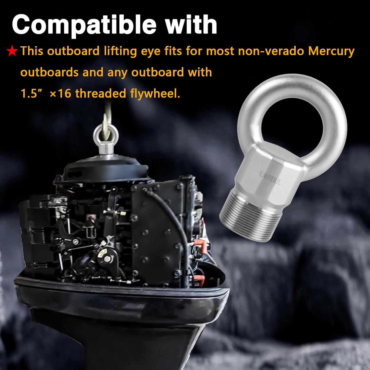 EVRBUL Upgraded Stainless Steel Outboard Universal Lifting Ring Eye Outboard Flywheel Puller Compatible with Most Non-Verado Mercury Outboards and Any Outboard with 1.5”×16 Threaded Flywheel