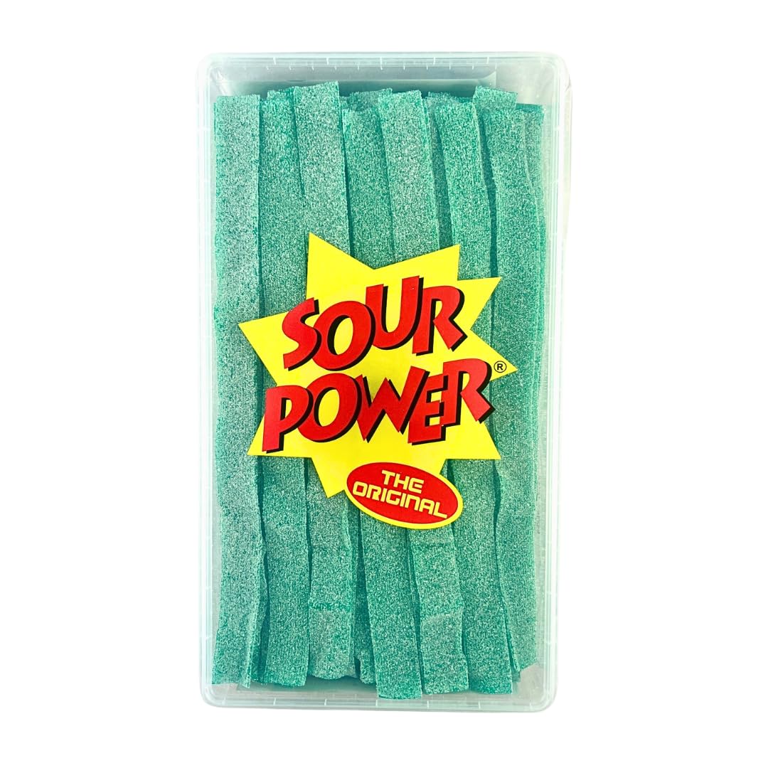 Sour Power Premium Green Apple Candy Belts – The Original Sour Candy Since 1985 – 42.3 oz Resealable Bulk Tub – Vegan, Non-GMO, Gelatin Free – Soft, Chewy, Peelable, Sweet & Tart Retro Treats