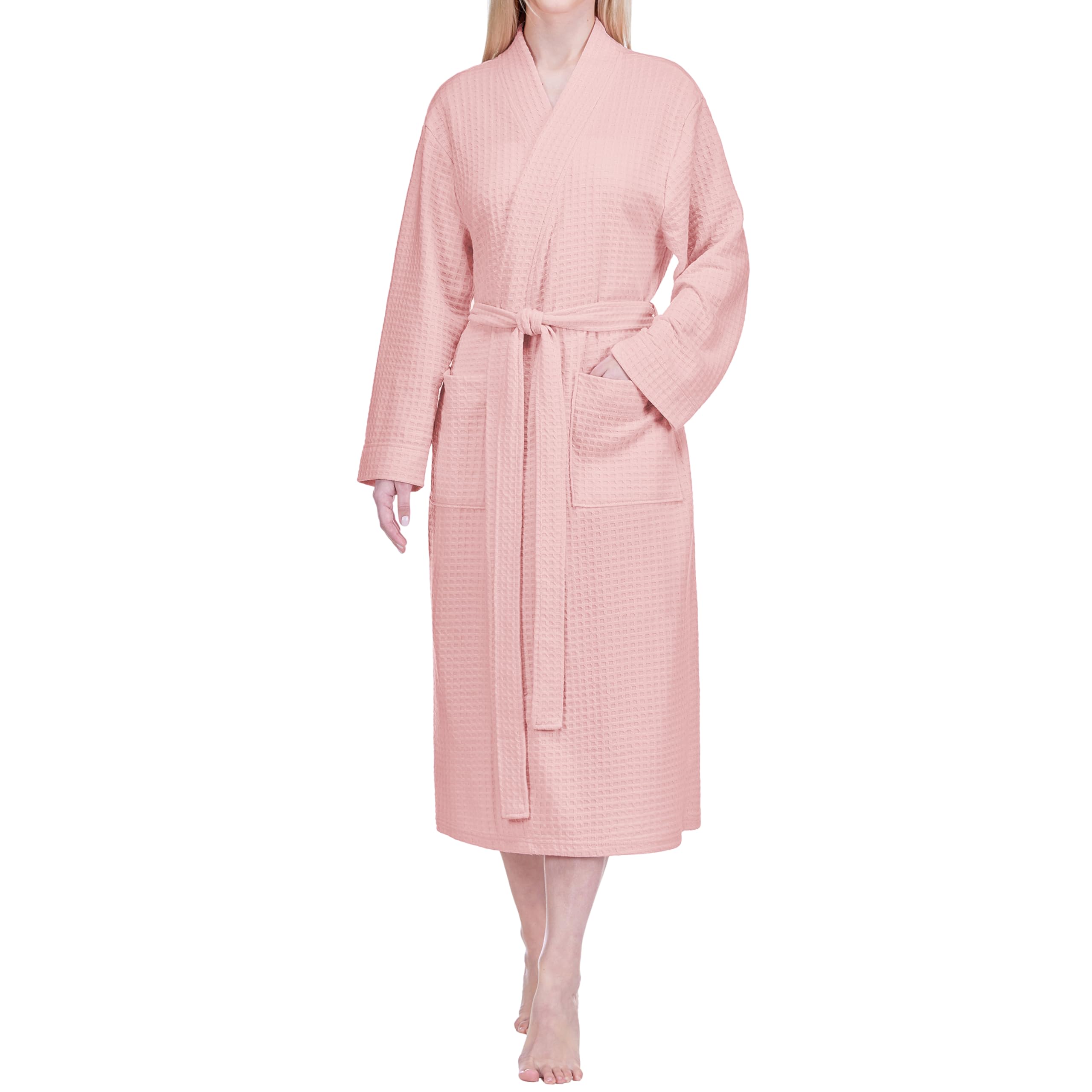 PAVILIA Women Waffle Knit Kimono Robe, Soft Cozy Breathable Lightweight Long Bathrobe with Side Pockets for Shower Spa House