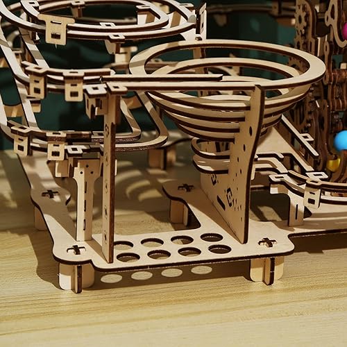 Miniatura 5 de Kit de carrera de mármol de madera, rompecabezas 3D, bolas de colores de madera, polipasto escalonado con mecanismo de elevación de 3 escalones,