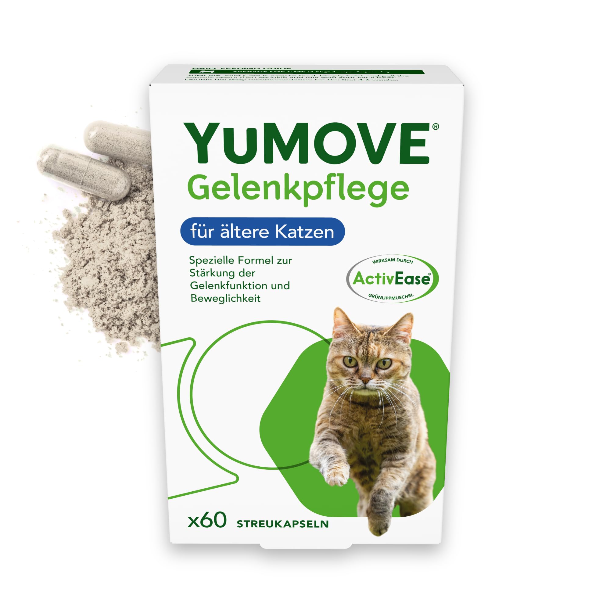 YuMOVE Grünlippmuschel Katze Ab 8 Jahren - 60 Sprinkle Kapseln - 100mg Jede Kapseln Patent Angemeldet ActivEase Grünlippmuschelextrakt - Natürlicher Gelenk Komplex Für Katze & Tägliche Beweglichkeit