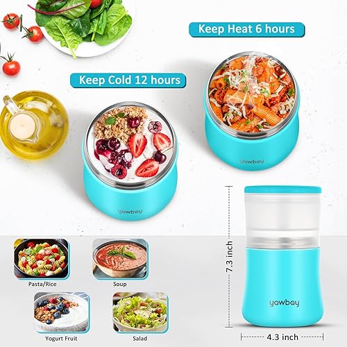 Miniatura 5 de Termo para comida caliente, termo de sopa de 28 onzas para adultos, tarro de comida aislado 2 en 1, recipiente de yogur, recipiente de cereal para