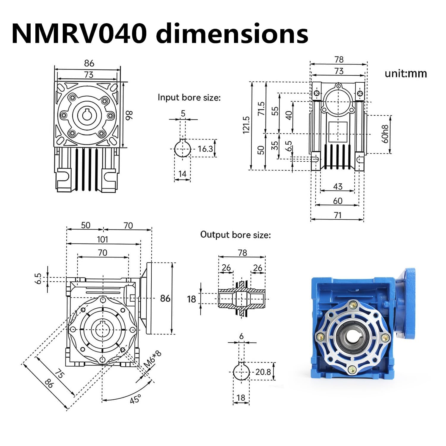 NMRV040 Worm Gear Reducer - Nema34 Motor -6
