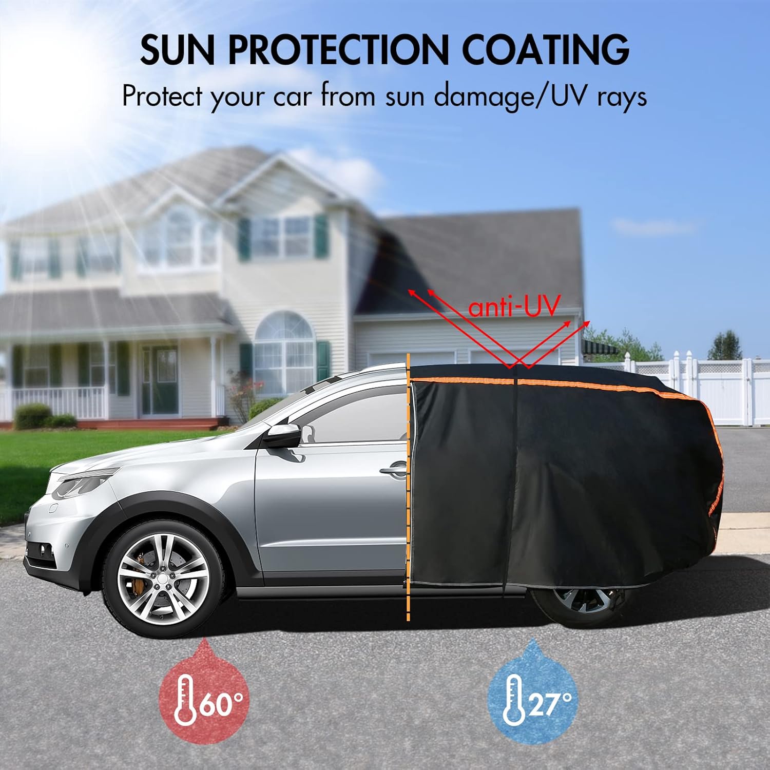 Car Covers for Automobiles,SUV Full Exterior Covers Cars with Door Shape Zipper Rain Waterproof All Weather,Seal Skin Car Tarp Universal Fit for Indoor Outdoor SUV (191-205 in) Black,(K21288)