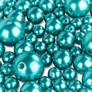 Super Z Outlet Elegant Glossy Polished Pearl Beads for Vase Fillers, DIY Jewelry Necklaces, Table Scatter, Wedding, Birthday Party Home Decoration, Event Supplies (8 Ounce Pack, 70 Pieces) (Turquoise)
