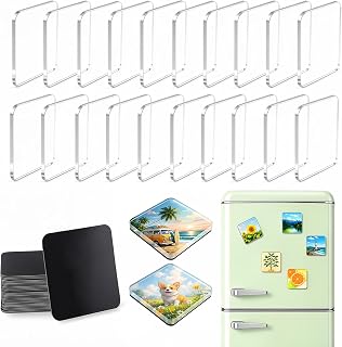 20 Pcs DIY Fridge Magnets Kit, 2"x2" Clear Acrylic Refrigerator Magnets Set with Adhesive Backing, Square Magnetic Photo Frames for Crafts, Kitchen, Classroom, Party, Office Decor