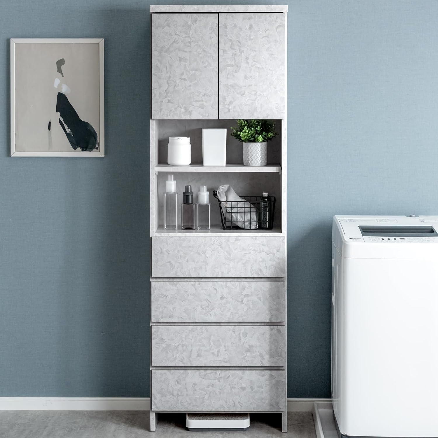 タンスのゲン 隙間収納 幅60cm キッチン ランドリー 収納ラック 高さ180cm 引き出し スリム 日本製 モルタルグレー 17