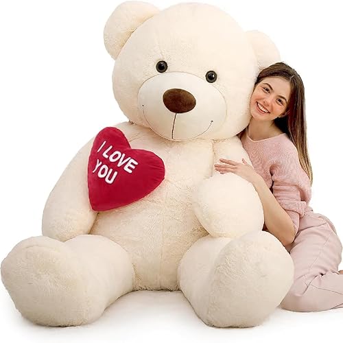 Vista 12 de MaoGoLan Oso de Peluche Gigante de 36" Animal de Peluche - Huellas de Corazón Rojo Oso de Peluche Grande para Regalo de San Valentín, Aniversario