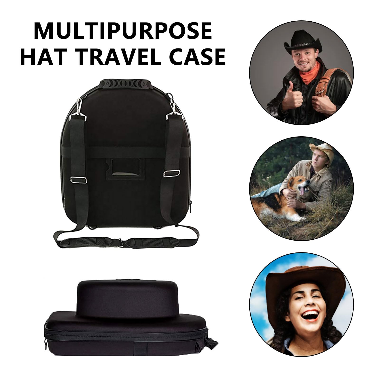 Qivine Étui Rigide pour Chapeaux de Voyage, Étui à Chapeau avec Bandoulière Régable et Poignée de Transport, Sac de Transport pour Casquettes Anti-déformation, pour Domicile et Voyage, Noir