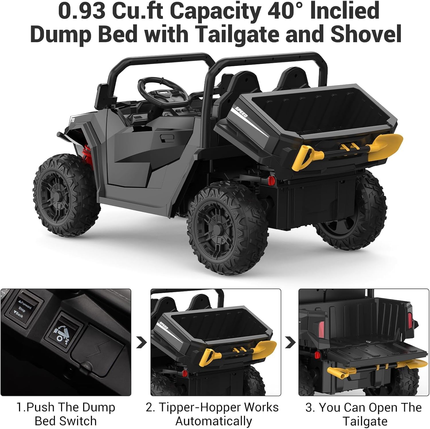 GarveeTech Leistungsstarkes 24V Kinder Elektroauto UTV Buggy – 2-Sitzer, 4x4 Allradantrieb, 4x550W Motoren, 2,4G Fernbedienung, Musik & LED-Licht, 3 Geschwindigkeiten, Offroad Spielzeug ab 3 Jahren,