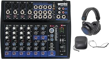 Audiosavings Bundle Gemini GEM-12USB 12 Channel Bluetooth Mixer w/USB 12 Ins/2 Bus/3 Band EQ,Effects Bundle with Rockville DJ1500 DJ Headphones w/Detachable Coil Cable, Case+Extra Ear Pad 2 Items