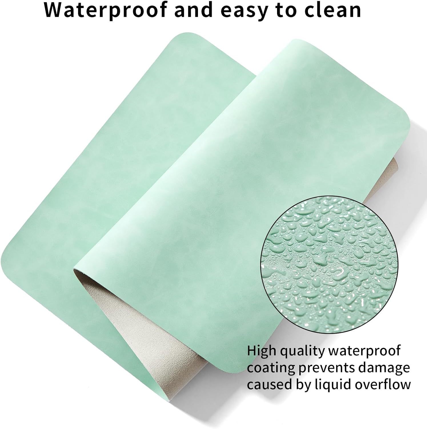 Desk Pad Soft PU Leather Large Mouse Pad Laptop Computer Desk Mat Table Blotter Flat Smooth Waterproof Non-Slip Desktop Protector Write Pad for Office and Home (Light Green, 60x35cm) - Image 2