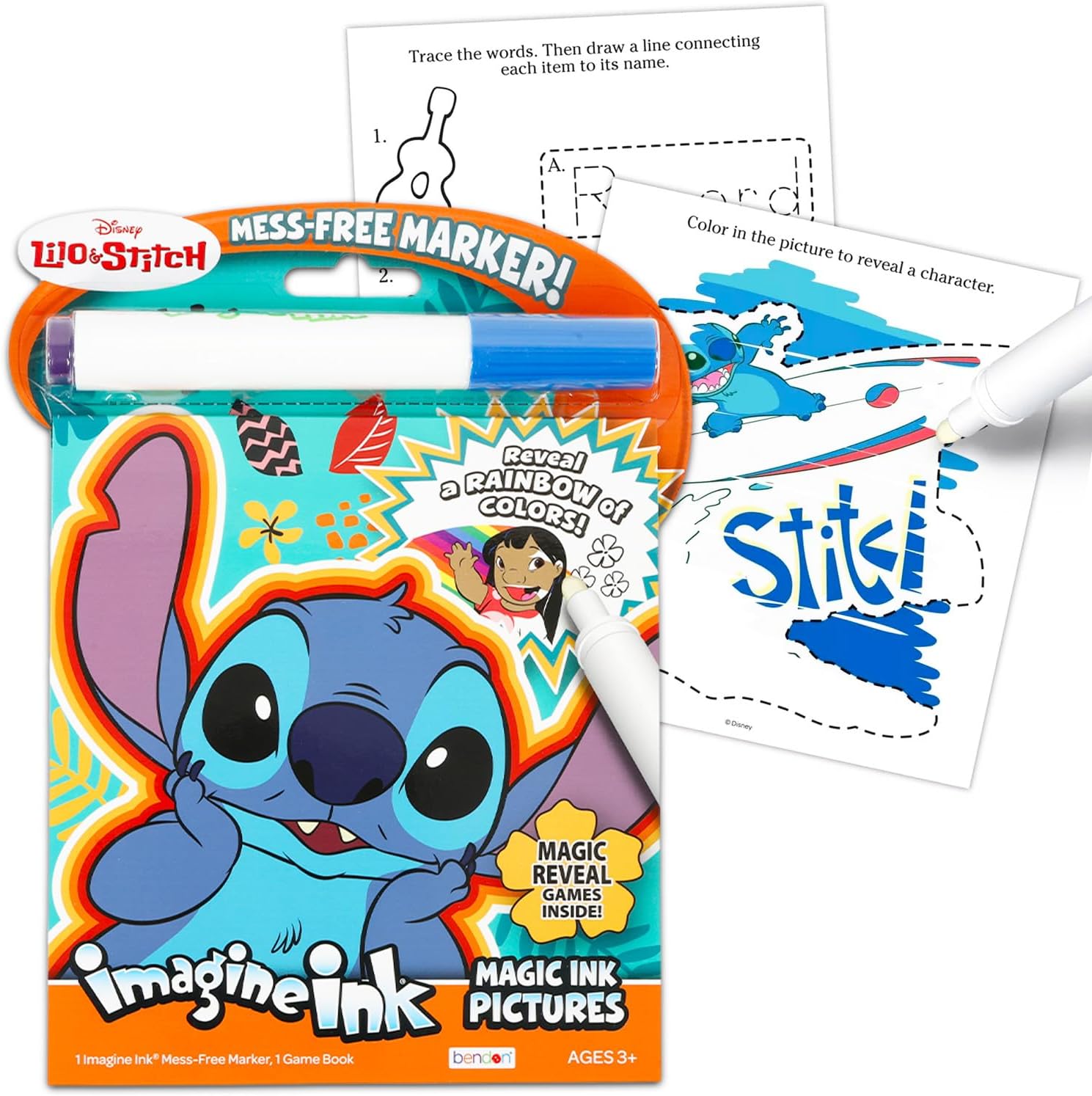 Disney Mess Free Activity Pads Magic Marker Ink for Kids 3-5, 4-8 - Lilo and Stitch, Hello Kitty, Bluey Coloring Pages, Toys, Puzzles, Mazes, Gifts for Girls, Boys 3 4 5 6 7 8