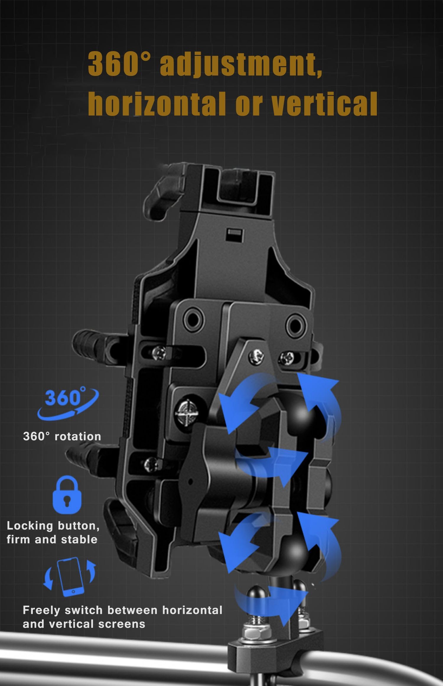 Support Telephone Moto pour Honda CMX1100 2023, 360° Rotation Support Téléphone Moto, Antivibratoire Installation Rapide pour Smartphone 4.7-7.2 Pouces,A Handlebar