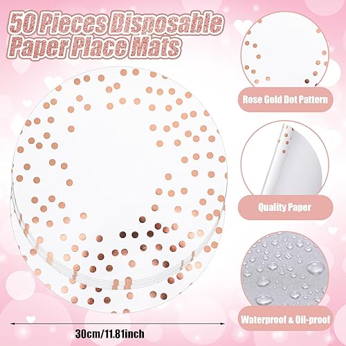 Miniatura 2 de Crtiin 50 manteles desechables de papel con lunares color oro rosa de 12 pulgadas para fiesta de cumpleaños, reunión, hogar, boda, banquetes,