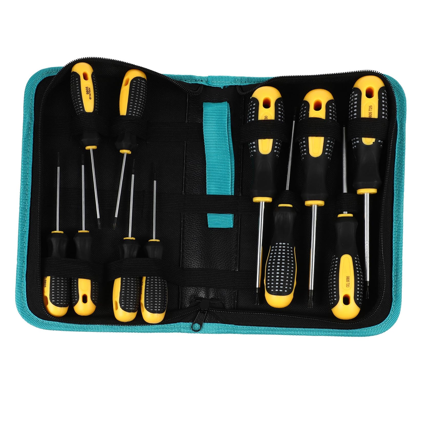 Set di Cacciaviti a Stella Professionali T5-t30 11 Pezzi | Acciaio al Cromo-vanadio, Impugnatura Ergonomica, Borsa Oxford Inclusa
