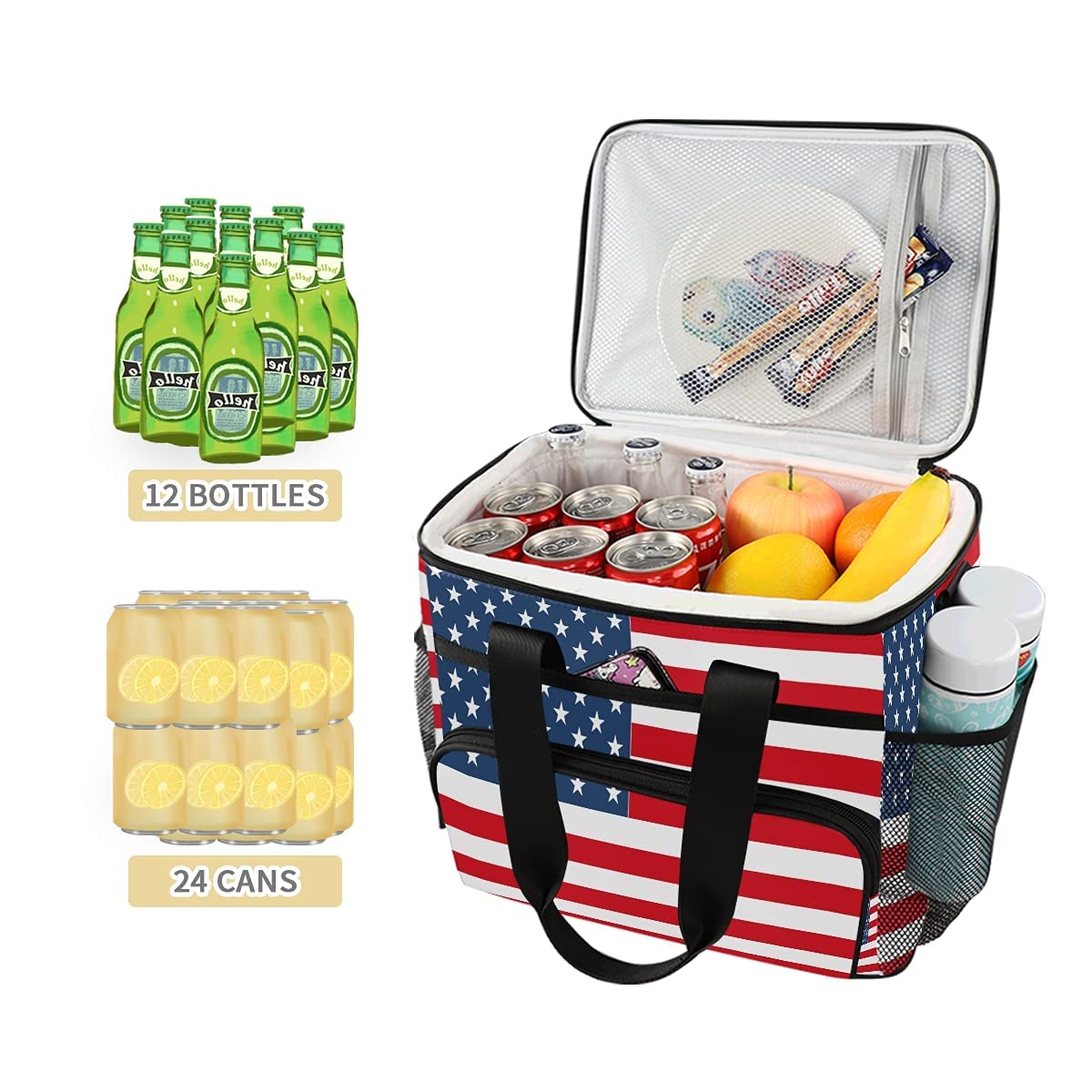 Herdesigns American Flag Skull Insulated Lunch Bag For Women Men Adult, Reusable Insulated Cooler Lunch Box Lunch Tote Bag For Work Picnic Beach - View #2