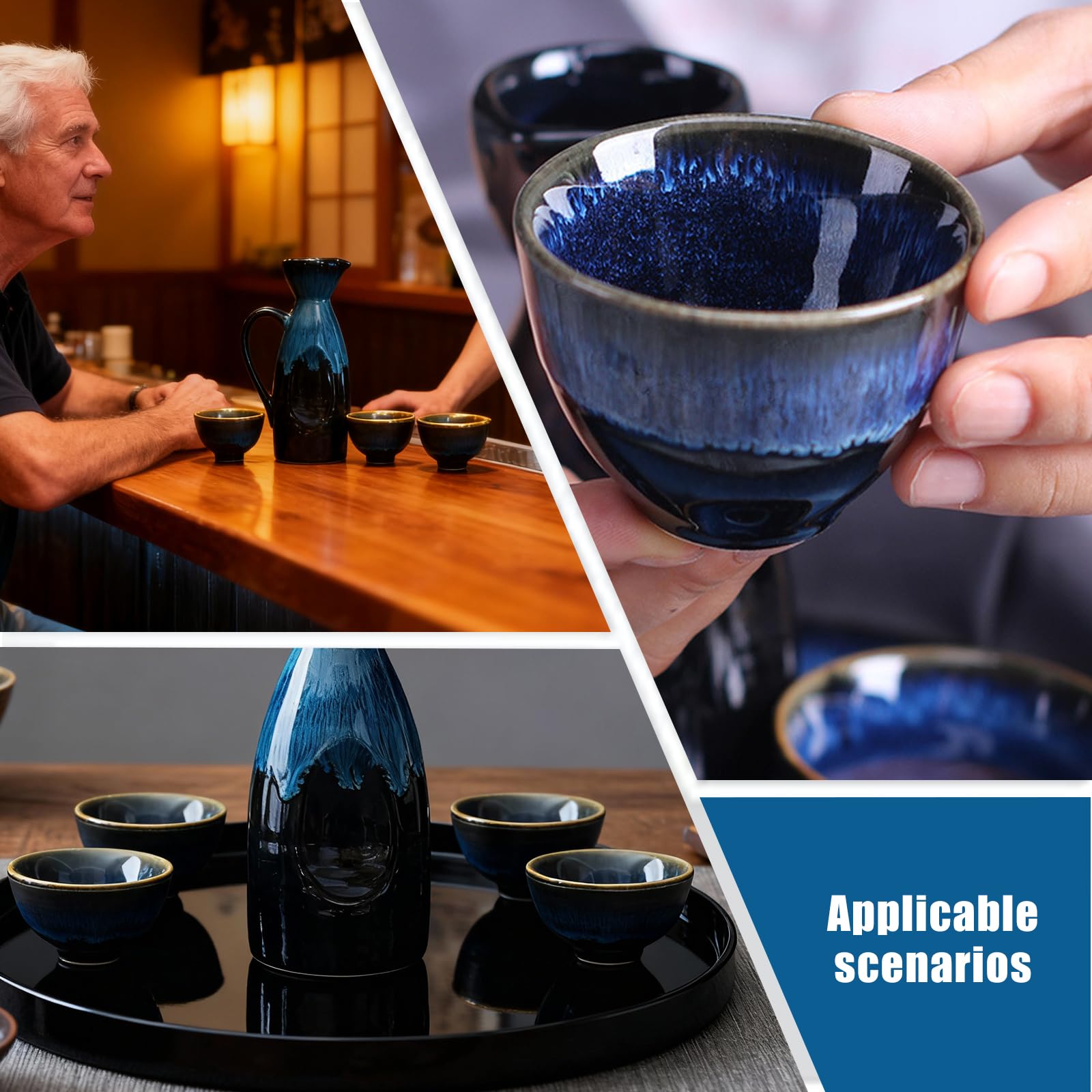Juego de Sake Japonés de Cerámica, 5 Piezas Sake Set, Sake de Cerámica Japonesa Tradicionales, jarra de sake con 4 tazas de sake, Ideal para el hogar, el salón de té, la oficina y el restaurante