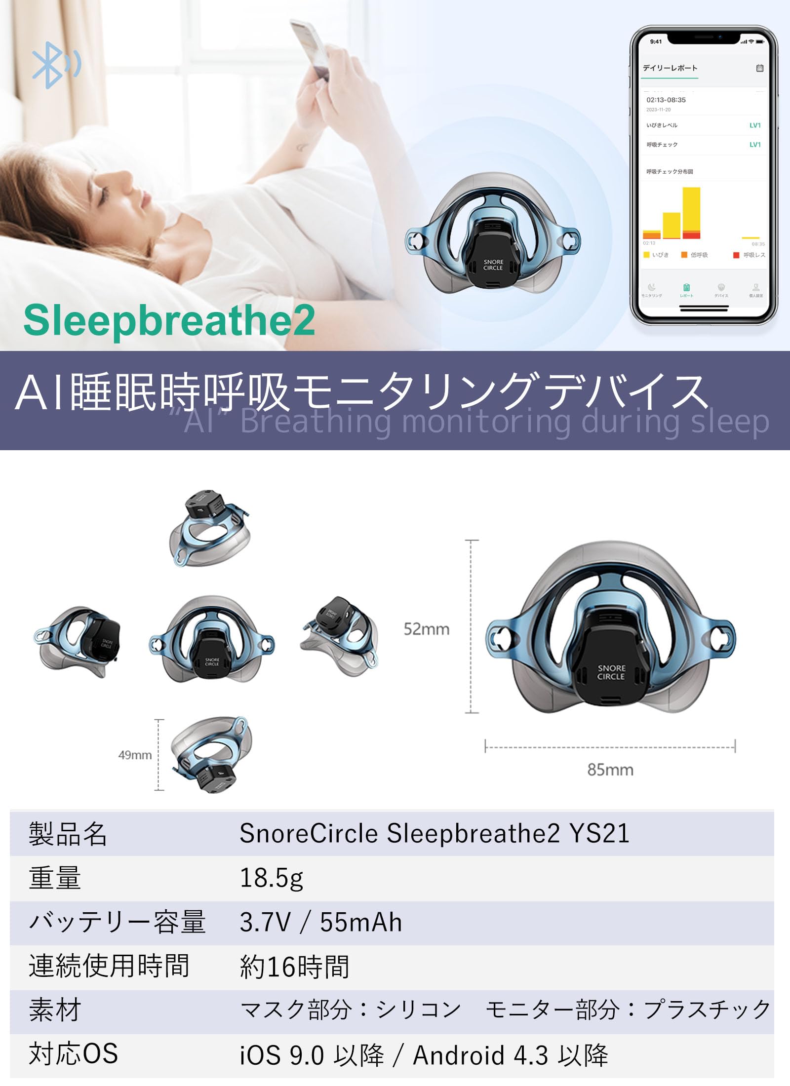 Amazon.co.jp: いびき いびき防止 グッズ SnoreCircle Sleepbreathe2