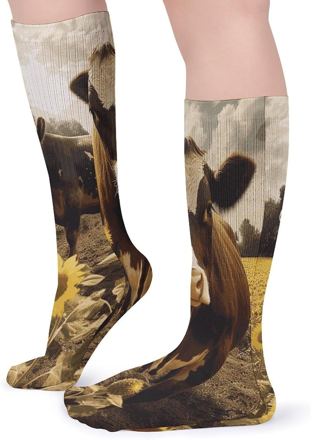 3D Animal Brown Cow Knee High Socks Cozy Knee High Socks Soft Mid-Length Sock for All Seasons Daily Wear Adult