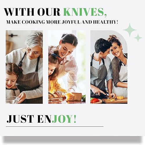 Miniatura 6 de Slege Juego de cuchillos de cocina de 15 piezas con bloque, afilador y tijera, cuchillos de acero inoxidable con mango de paja extremadamente ligero