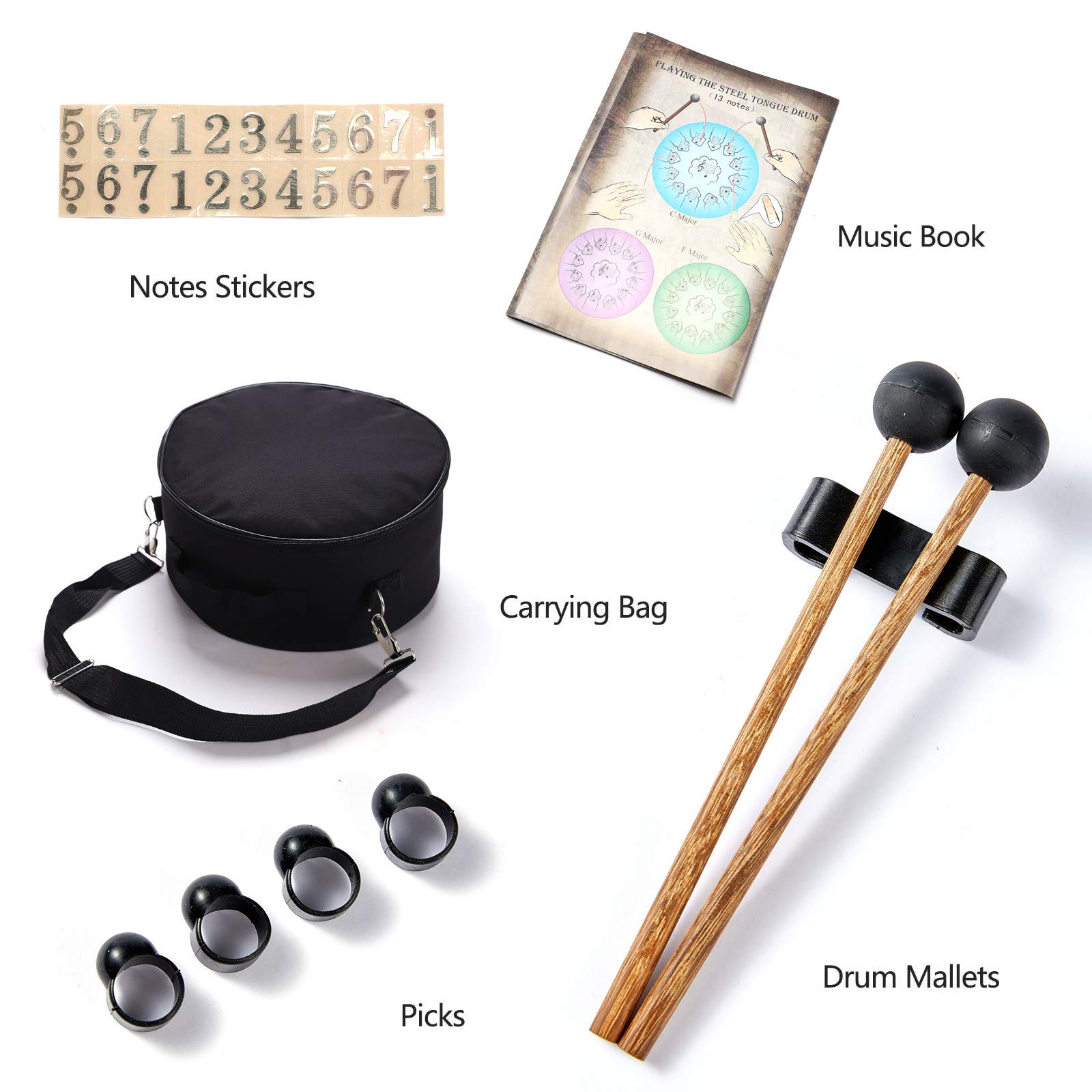 Stalowy bęben dla dzieci Dorośli, 11 nut, 12-calowy bęben Handpan z torbą podróżną Music Book Mallets, instrument perkusyjny do koncertu Mind Healing Yoga, brązowy