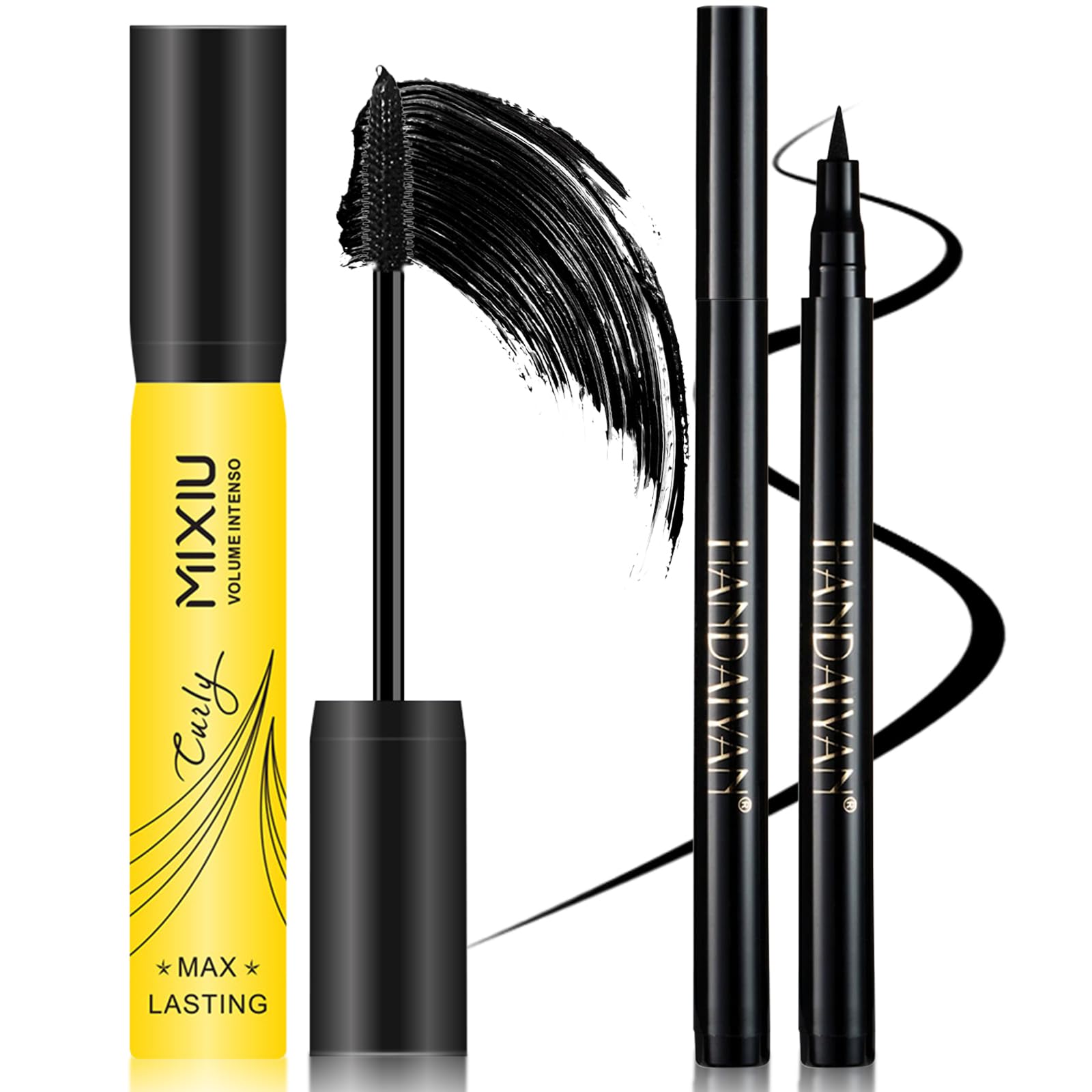 Jutqut Mascara Eyelashes & Liquid Eyeliner Pencil Set, Lash Extensions Mascara Volume and Length Waterproof, Long-Lasting Smudge-Proof Makeup Set for Women #Black