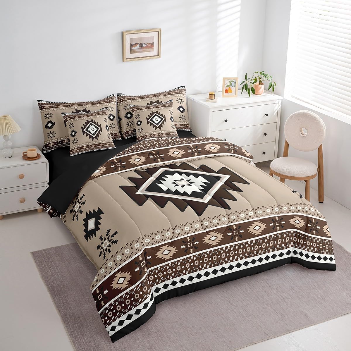Feelyou Western Comforter Set with Sheets Queen Size Southwestern Aztec 7 Pieces Bedding Set for Kids Boys Girls Country Tribal Native Brown Bed in a Bag Microfiber - Image 3