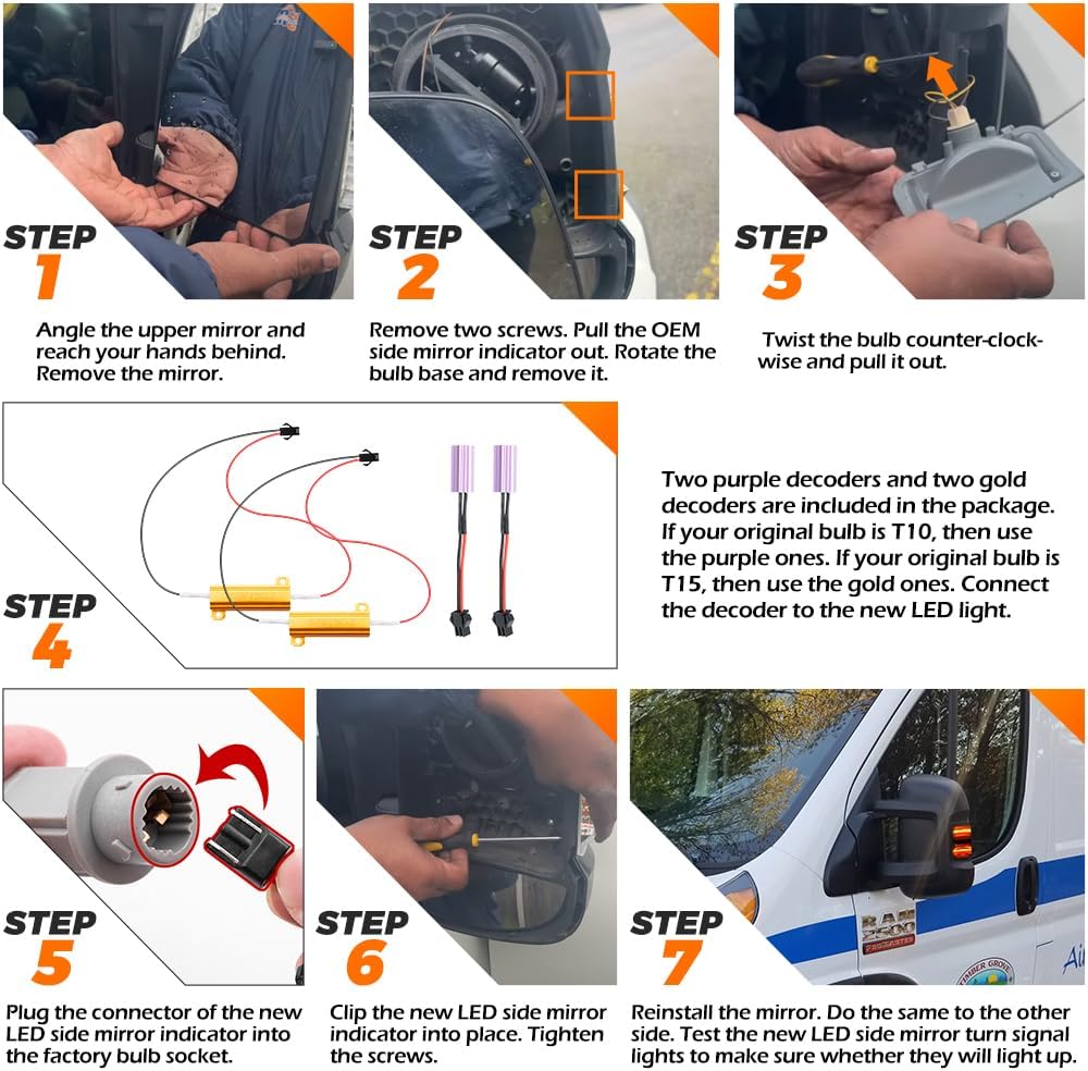 Led Side Mirror Marker Lamps For 2014-2022 RAM Promaster 1500 2500 3500 Towing Mirror Amber LED Turn Signal Indicator Light Assemblies Black Lens Passenger Driver Side Driving Parking Lights 71748254