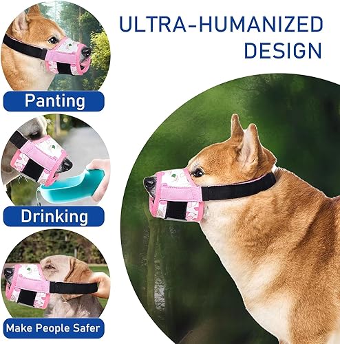 Miniatura 10 de Eirpoot - Bozales para perros, bozal suave con estampado floral, malla de aire, transpirable, ajustable, bozales para perros pequeños, medianos y