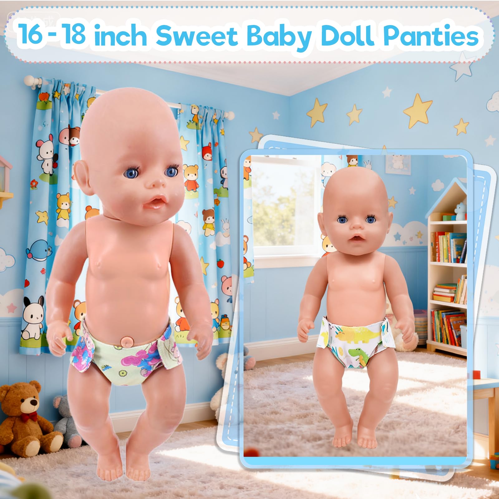 6 Pack Baby Doll Nappies for 14-18 Inch Dolls, Cute Baby Doll Diapers for Dolls 30/43/45 cm - Image 4