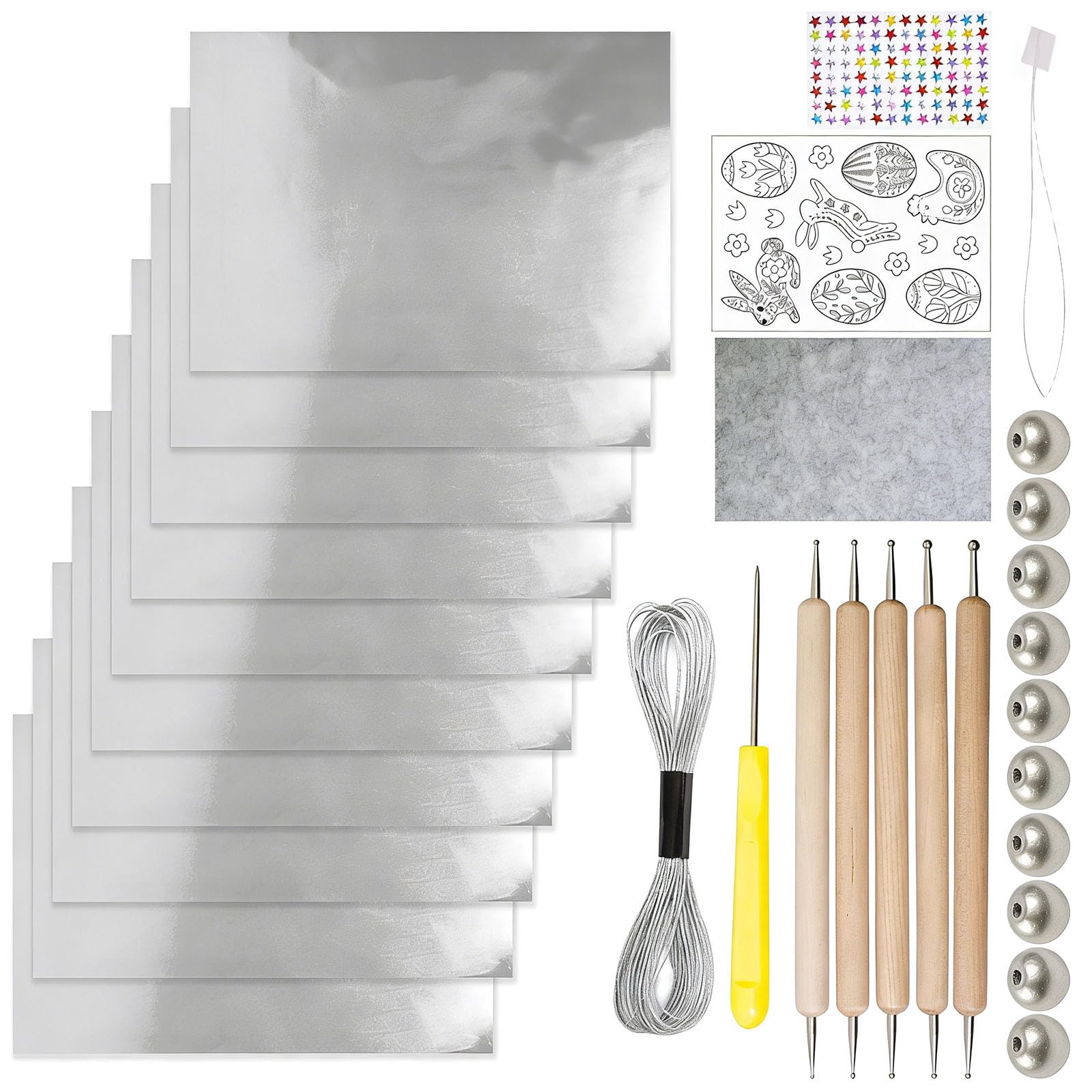 Snorvixre Embossed Foil Paper Craft Set with Aluminum Foil and Drilling Tool for Making Easter Home Decoration Art Relief Craft