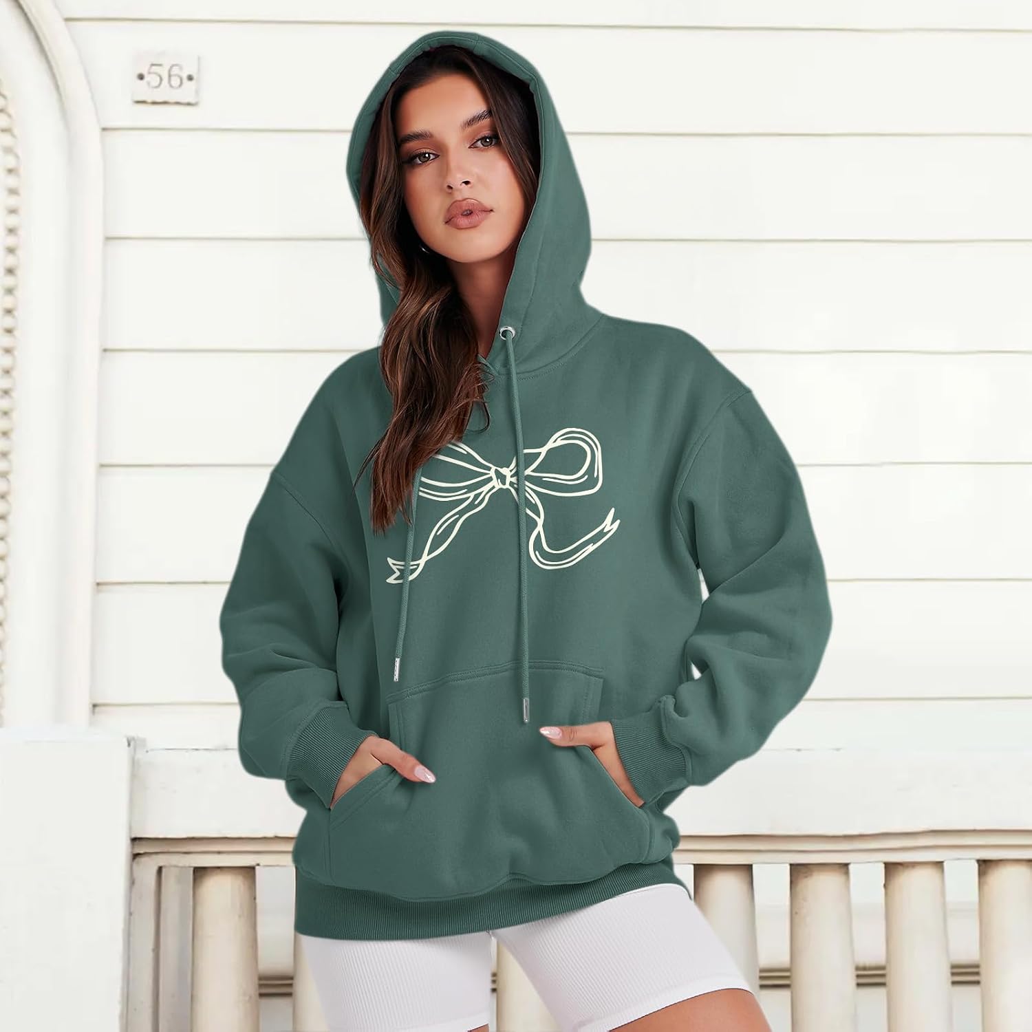 Bow Cute Hoodie for Teen Graphic Hoodies Preppy Trendy Sweatshirt Aesthetic Print Casual Pullover Sweatshirts image 5