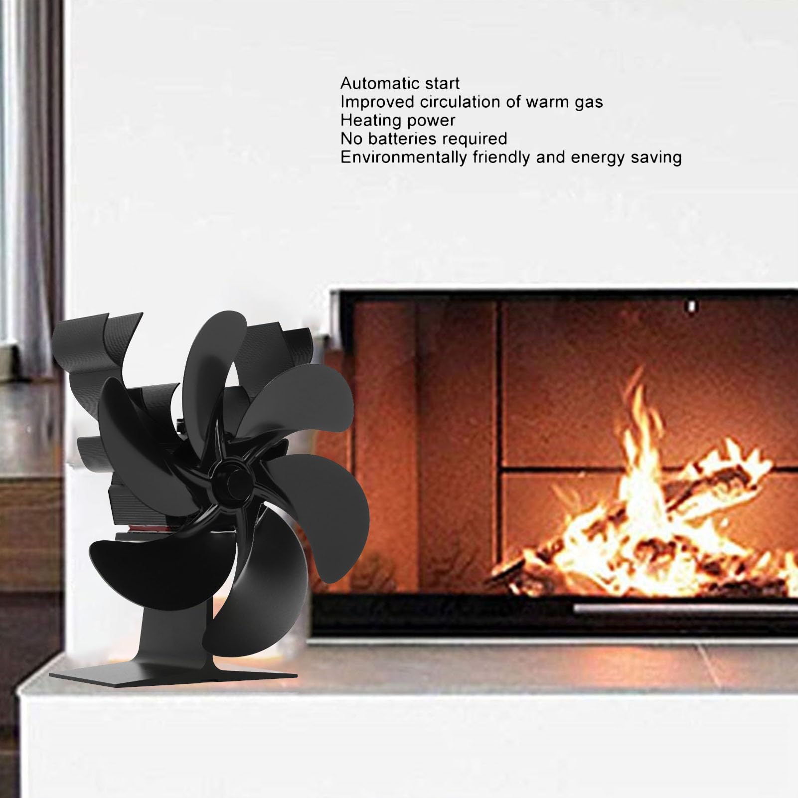 Ventilatore per stufa a legna a 6 pale per camino, risparmio energetico, resistente alle alte temperature