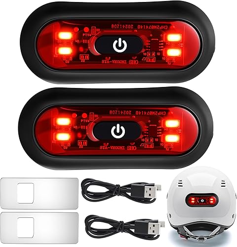 Juego de 2 luces LED rojas para casco trasero de motocicleta, luces traseras recargables para casco de advertencia de seguridad con cable USB