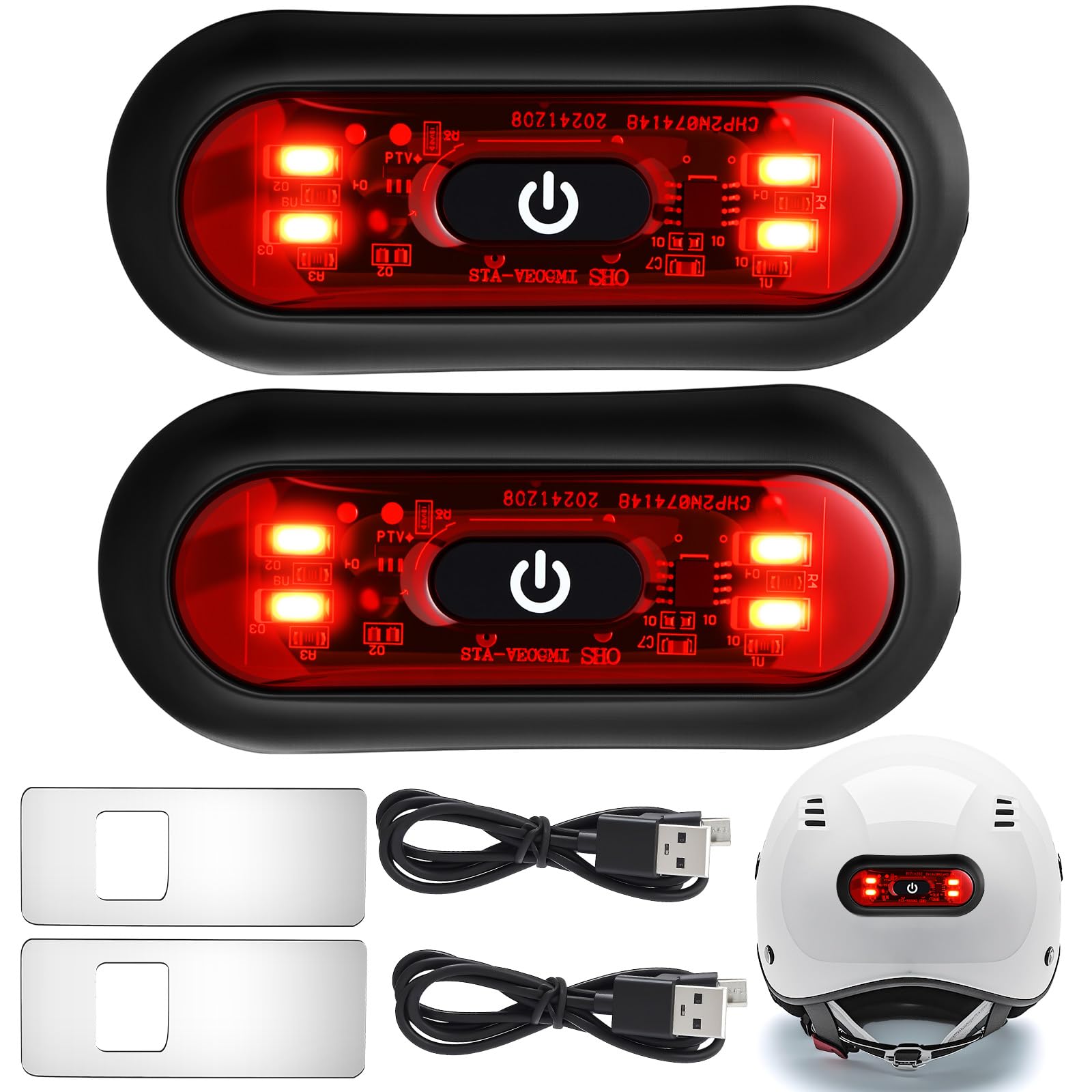 Tujoe 2 Set Motorcycle Bike LED Red Rear Helmet Light Rechargeable Bicycle Safety Warning Helmet Tail Lights with USB Chargeable Cable, Safety Warning