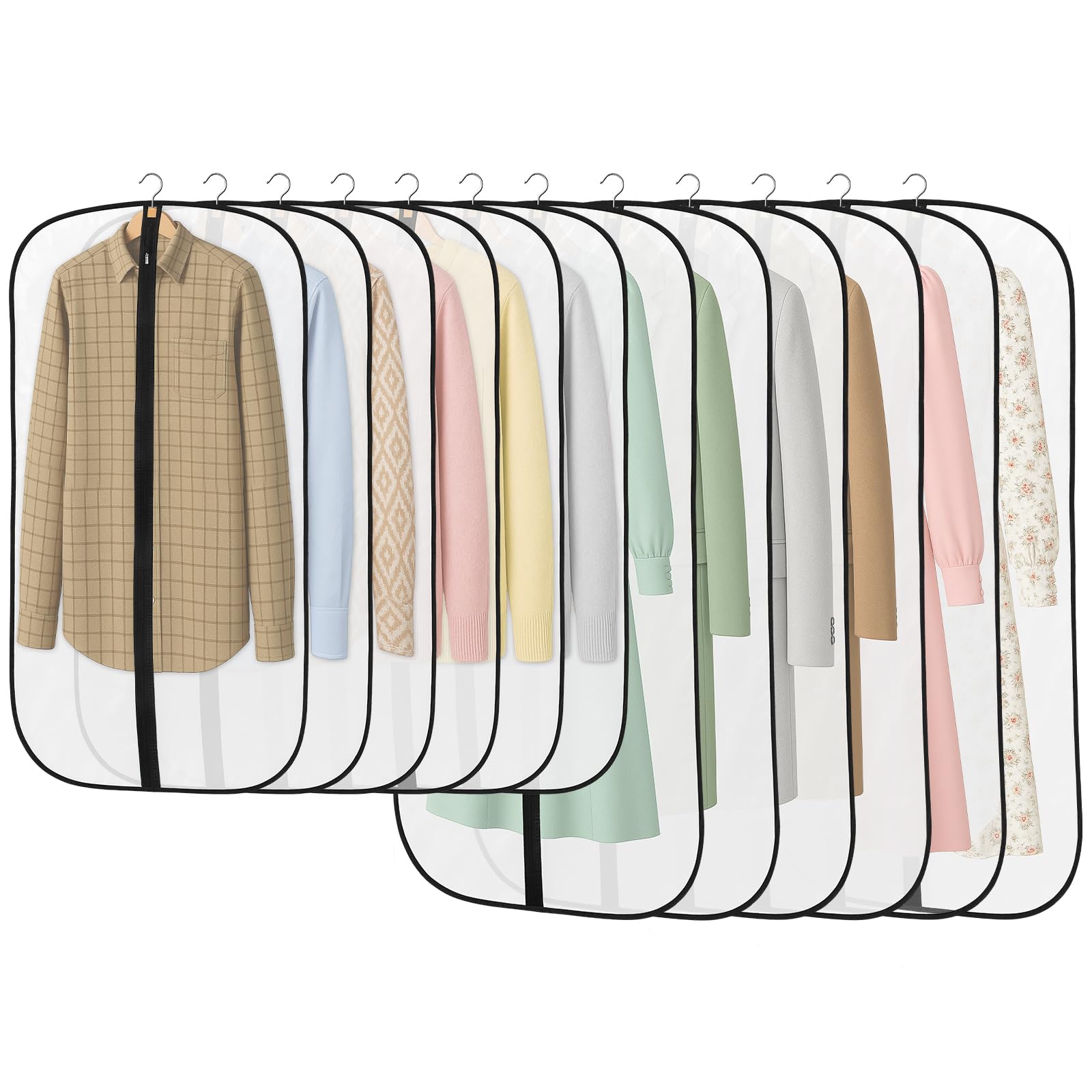Dntorx 12 Stück Kleidersack, 120/100 x 60 cm Kleidersäcke PEVA Durchscheinende Kleiderschutzhülle mit Reißverschluss Kleiderhülle zum Schutz von Anzug Hemd Kleider Mantel