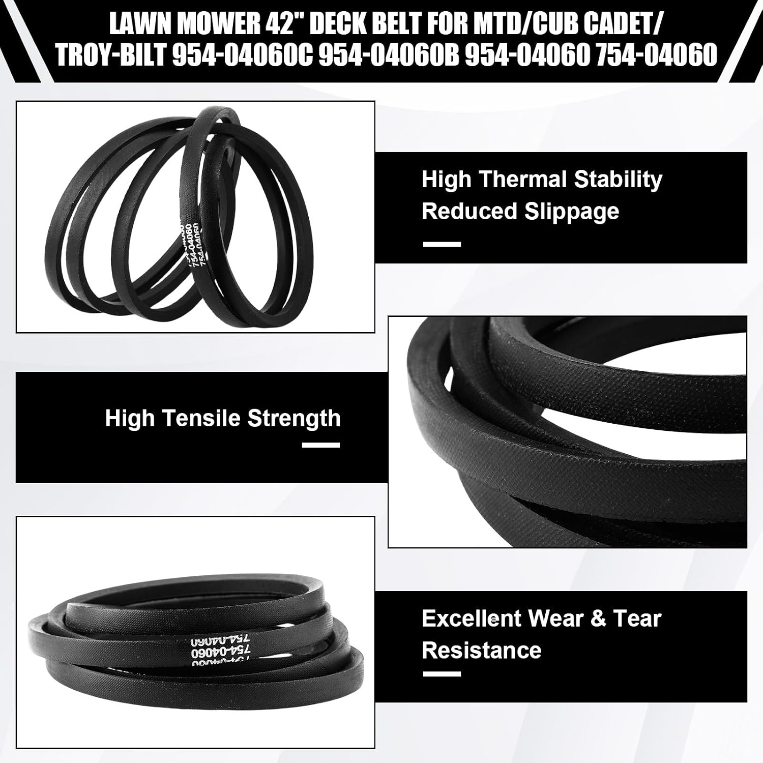 Threlaco 2 Pack 42/46" 783-06424A-0637 Deck Belt Cover and 954-04060b 954-04060c Deck Belt Compatible with MTD, Craftsman, Troy-Bilt, Mowers, Cub Cadet, Craftsman Lawn Mower Machines (Black)