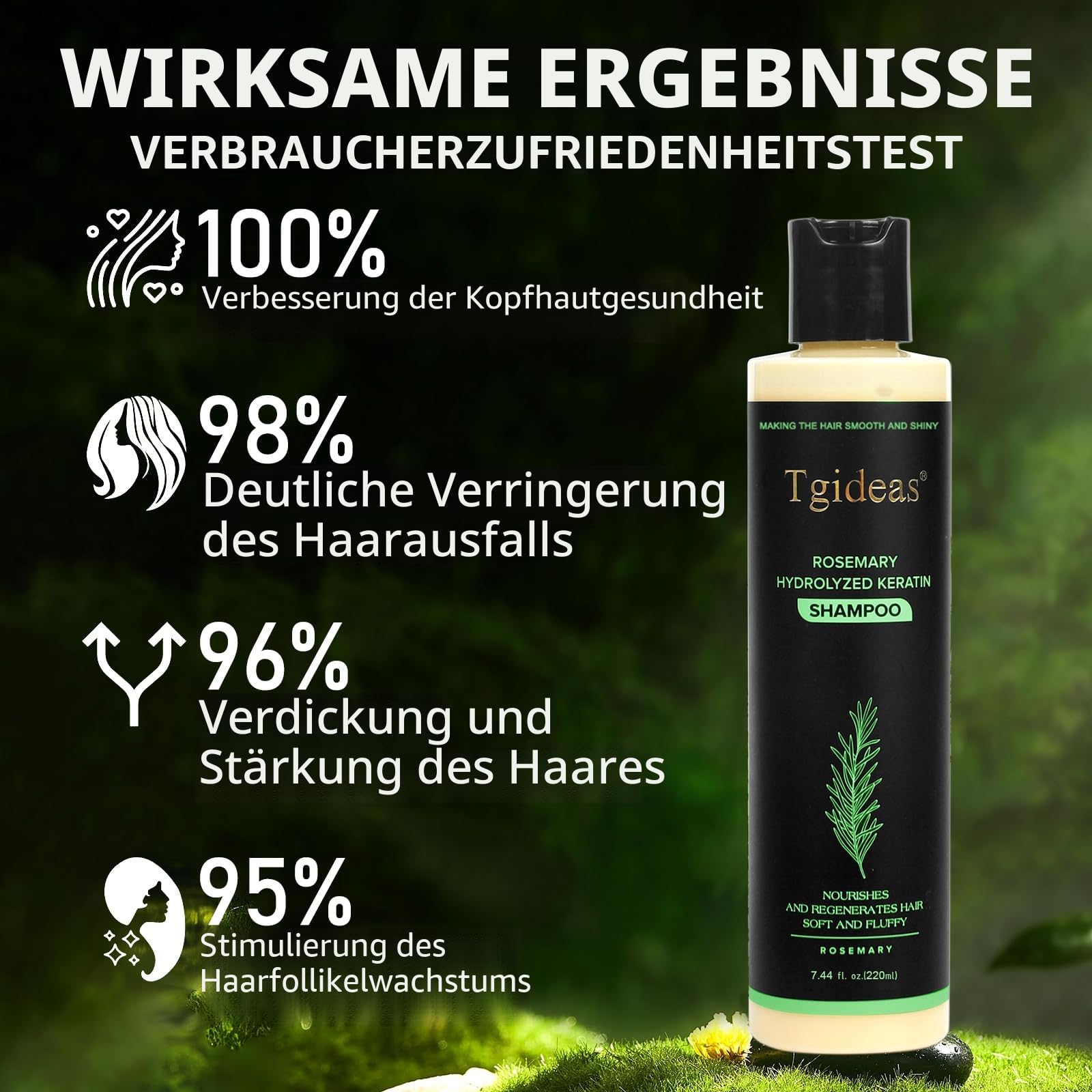 Bio-Shampoo für Haarwachstum, Rosmarin, für Frauen und Männer, natürliches Shampoo zur Stärkung und Verdickung mit hydrolysiertem Keratin für feines Haar und Haarausfall, 7,4 ml
