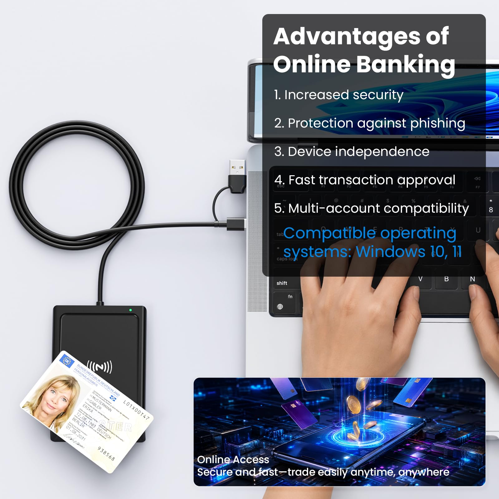 Lector de tarjetas NFC y lector de tarjetas inteligentes 2 en 1