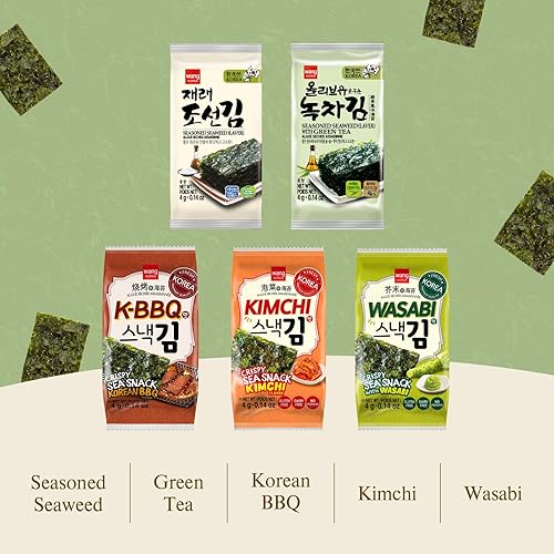 Miniatura 21 de Wang Bocadillos de algas coreanas sabor a wasabi – Hojas de algas tostadas crujientes, aperitivo saludable de marihuana marina, keto vegano sin