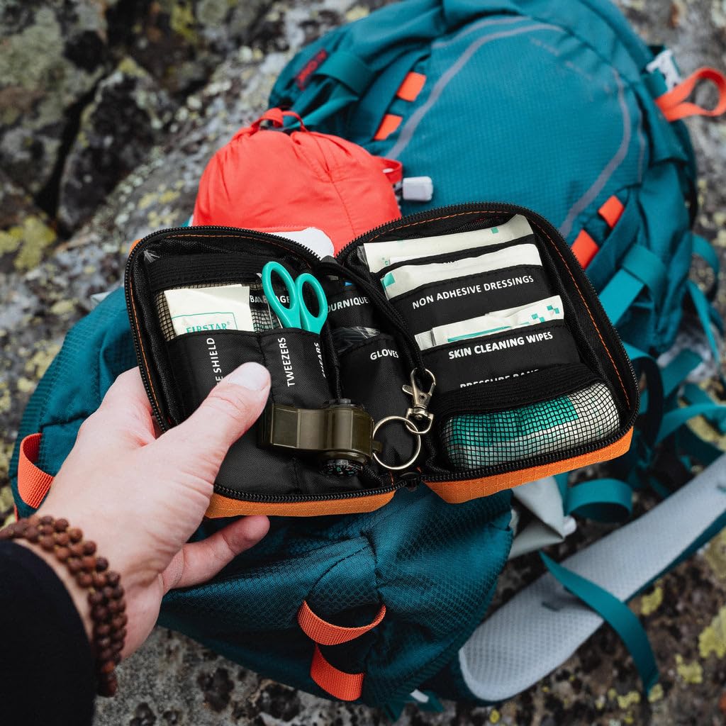 Kit de primeros auxilios ultraligero y resistente al agua, pequeño kit de primeros auxilios para camping, senderismo, deportes al aire libre, aventura, viajes, ciclismo, 71 piezas