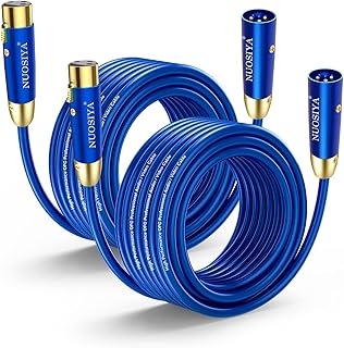 NUOSIYA XLR Cable 10m, 2 Pack XLR to XLR, 3 pin Balanced XLR Microphone Cable, XLR Splitter Male to Female Blue, Audio Extension Cable for Mixing Desk, Speaker, Phantom Power, Amplifier, Audio Mixer