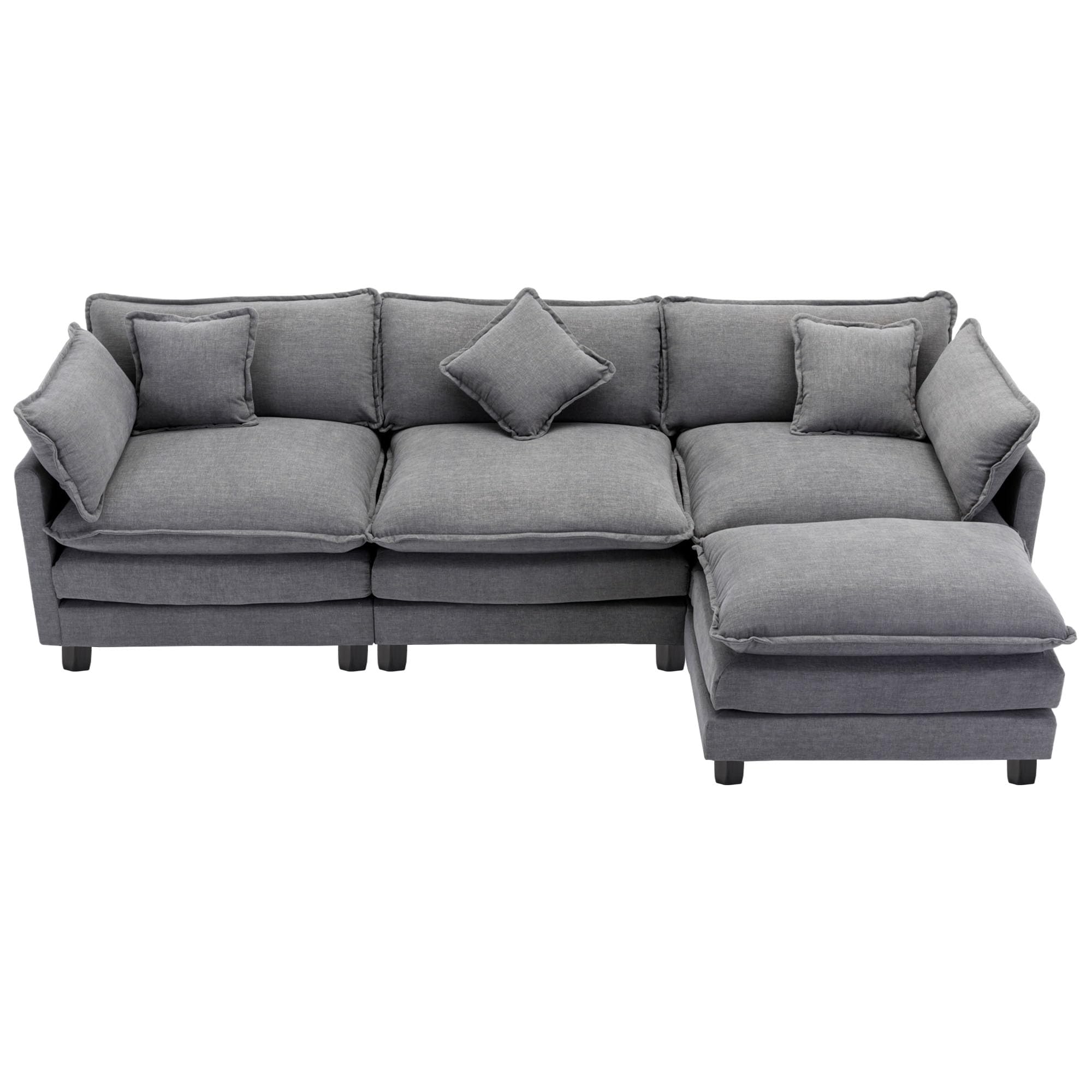 ((2of3))((similar style))112.2" L-Shape Chenille Upholstered Sofa, Sectional L-Shape Chenille Fabric Sofa Modern Luxury Upholstered Cloud Couch with Ottoman 5 Pillows for Office Home (Gray)