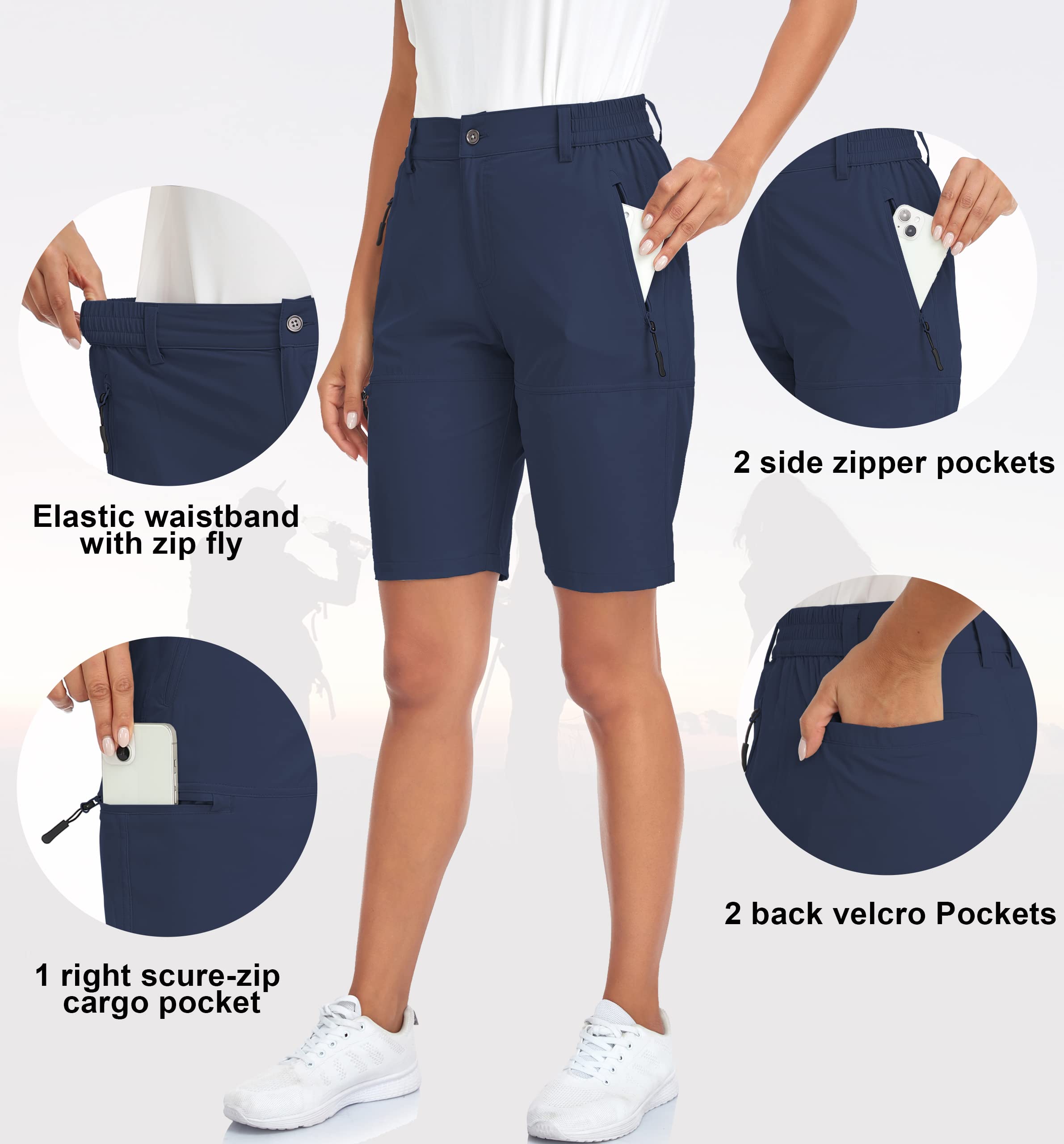 Short Randonnée Cargo Femme Été Léger Bermuda Short Imperméable Séchage Rapide pour Golf Sport avec Poches