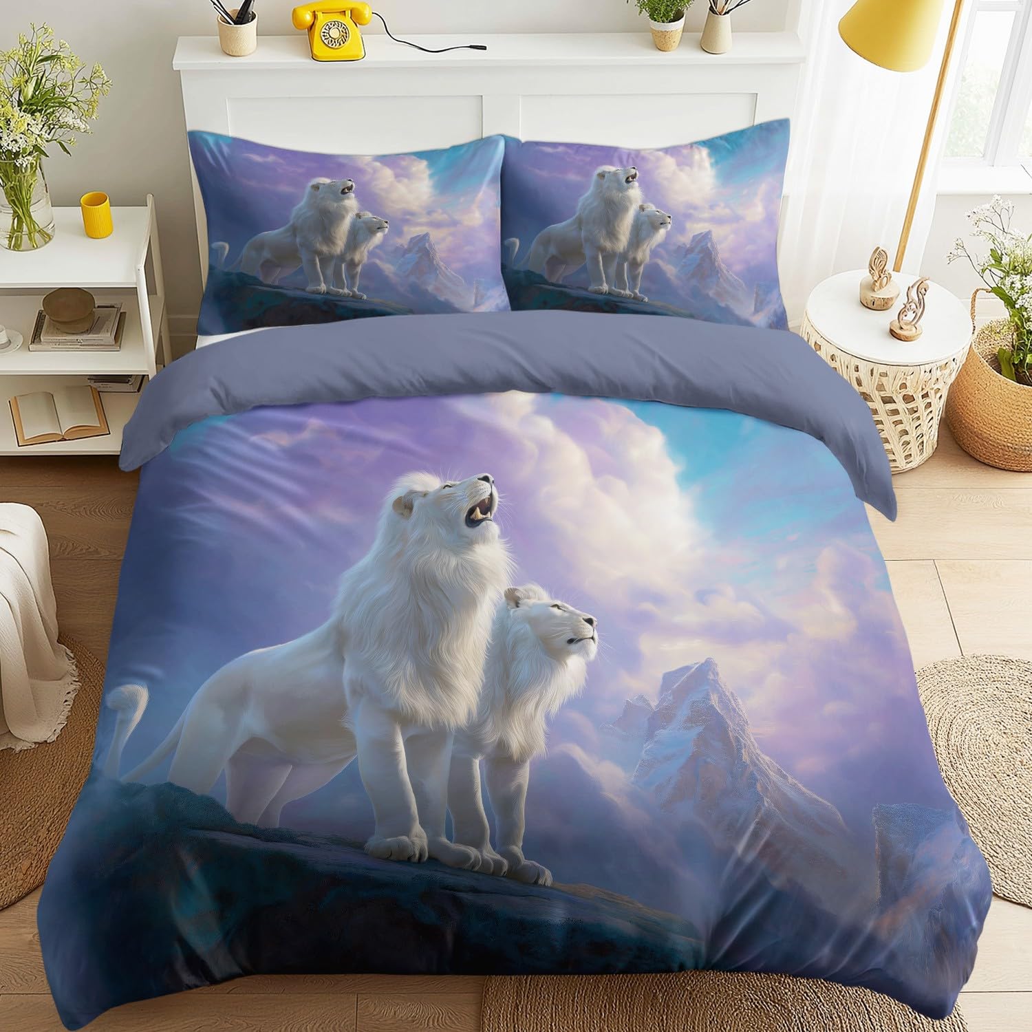 Housse de couette 220 x 240 cm epic cinematic digital art lions blancs