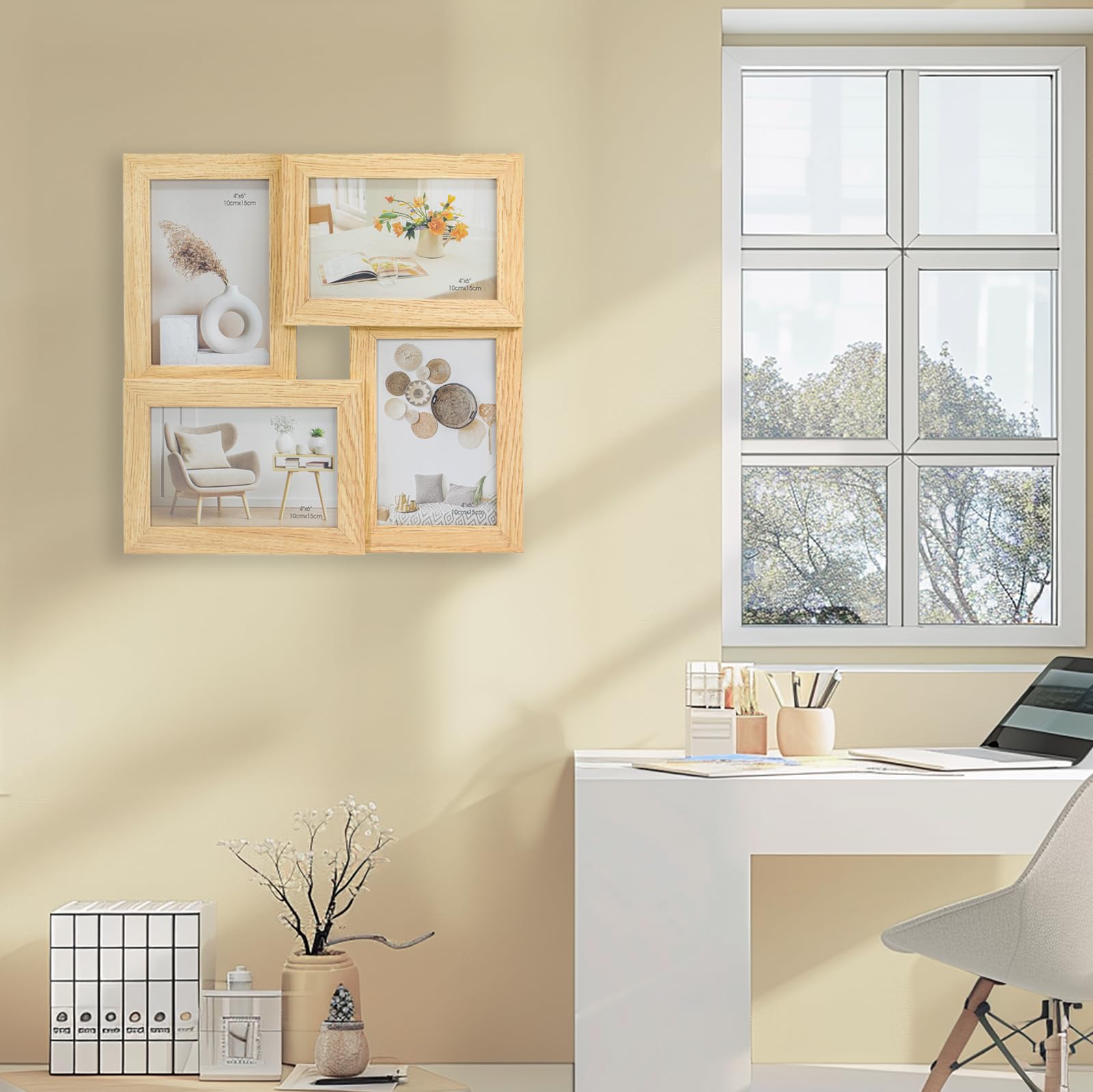 Tutee Cornice Per Foto, Robusta Cornice in Legno MDF, Cornici Foto Multiple da Parete, Portafoto da Parete Multiplo, Decorazioni Murali, Cornici 10x15cm 4PZ (Legno Scuro)